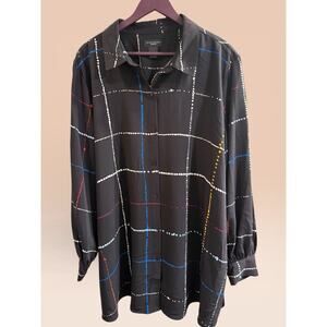 Investments Women’s Blouse Button Down Abstract Colorful Black Workwear Plus 3x